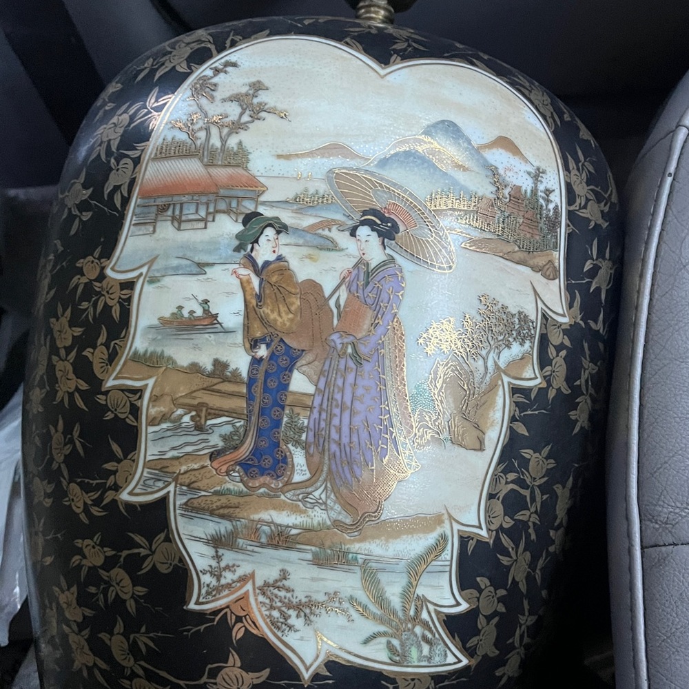 Vintage Asian antique with amazing paint on the light lamp very old but not worn